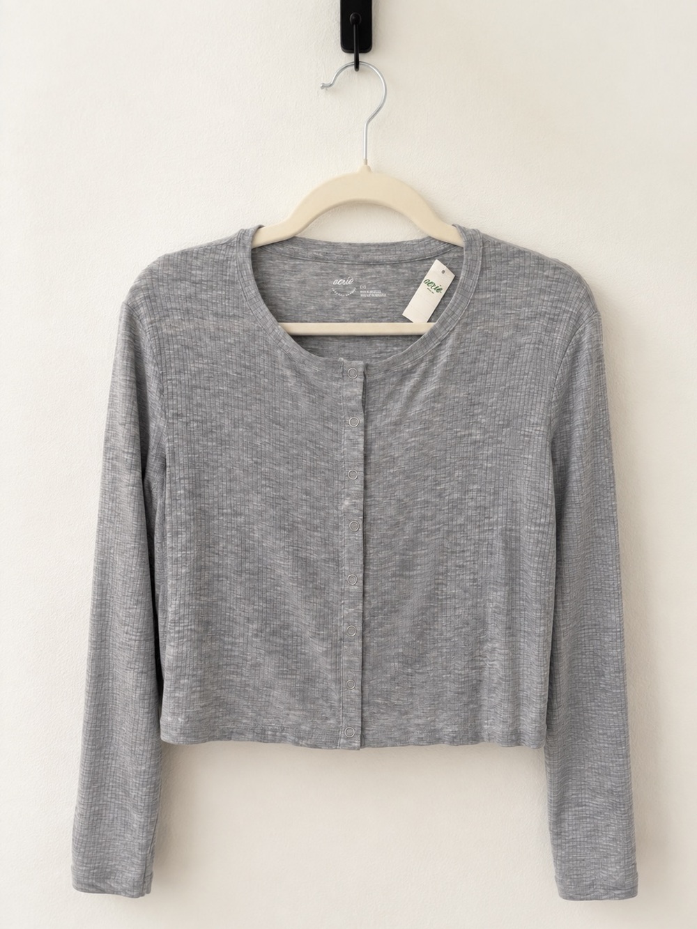 Aerie Lightweight Grey Button-Front Women's Top Gray NWT